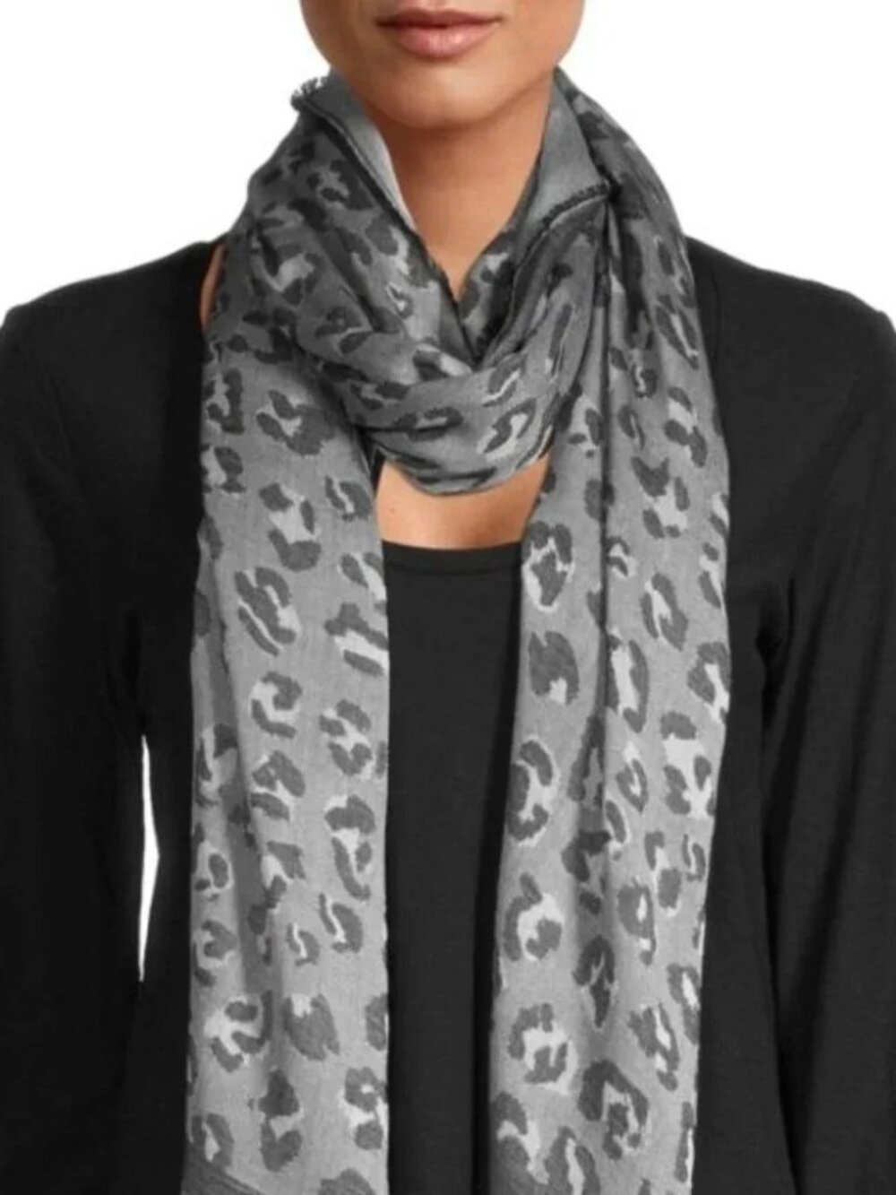 Calvin Klein Grey/Black Leopard Print Chambray Scarf